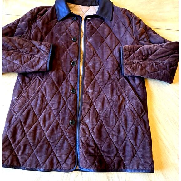 VTG 90s Quilted Brown Leather Wool Jacket Italian Designer Gimo’s Chore Coat L - Picture 7 of 16